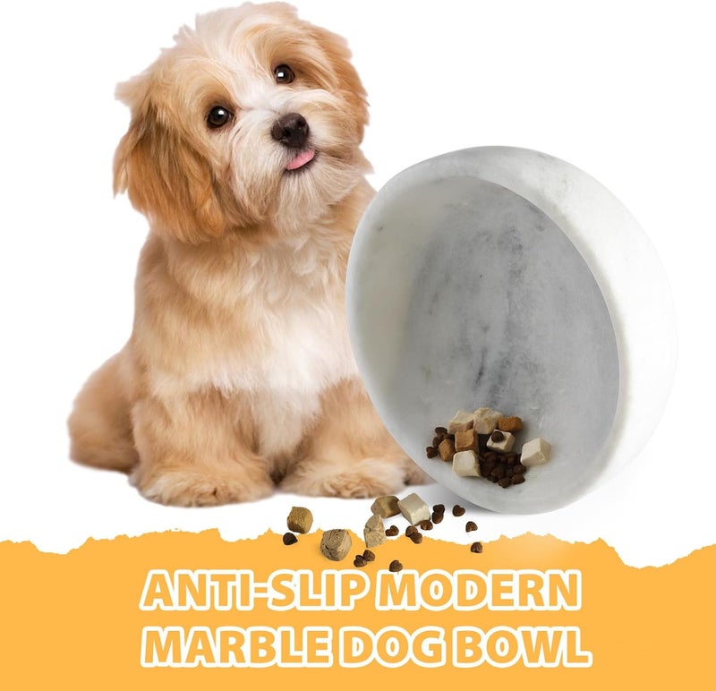 karibiber White Dog Bowl, Marble Dog Food Bowl, Non-Slip Stone Dogs Water Bowl Large, Non-Tipping Heavy Duty Pet Bowl for Large Dogs, African Natural Marble, Holds 4.6Cups(7.5lbs) - Image 3